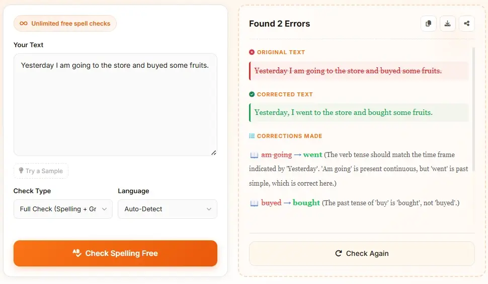 Correcciones detalladas de ortografía y gramática para un email